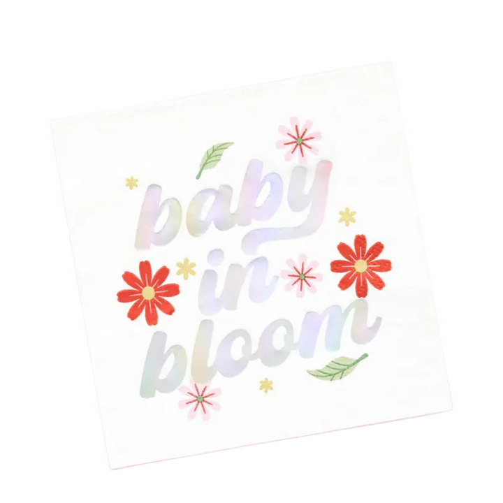 Iridescent Foil "baby in bloom" Floral Cocktail Napkins