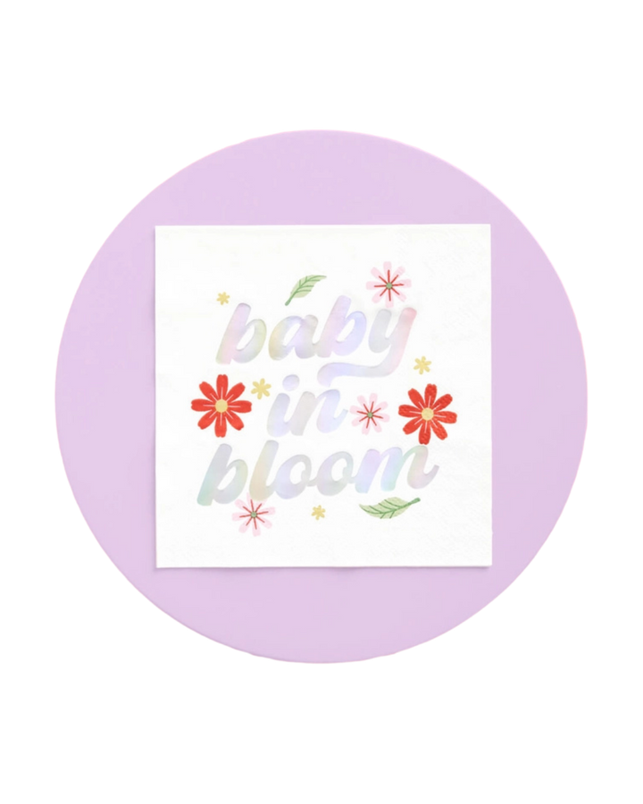 Iridescent Foil "baby in bloom" Floral Cocktail Napkins