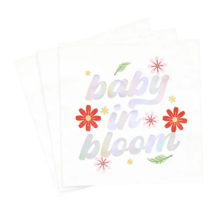 Iridescent Foil "baby in bloom" Floral Cocktail Napkins
