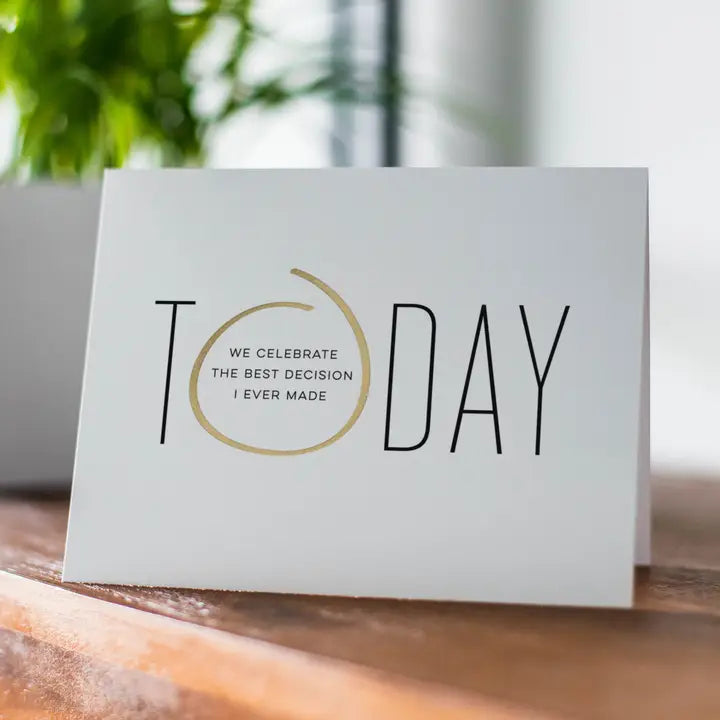 White and gold greeting card with today and modern design wedding or anniversary from Parte Haus party supply store in Bethesda Maryland