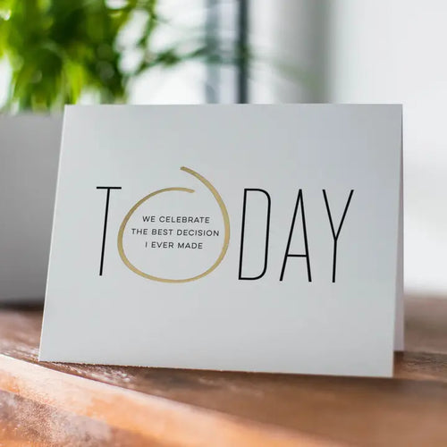 White and gold greeting card with today and modern design wedding or anniversary from Parte Haus party supply store in Bethesda Maryland
