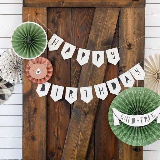 White and Black Adventure Happy Birthday Banner