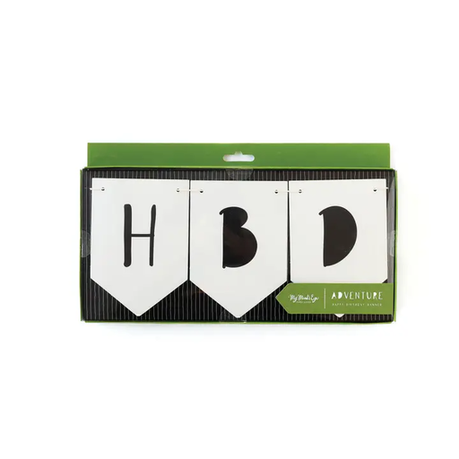 White and Black Adventure Happy Birthday Banner