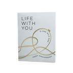 White and gold anniversary greeting card with roller coaster design Happy Anniversary theme from Parte Haus party supply store in Bethesda Maryland