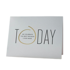 White and gold greeting card with today message for celebration from Parte Haus party supply store in Bethesda Maryland