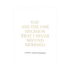 white anniversary greeting card with gold and black lettering for romantic celebration from Parte Haus party supply store in Bethesda Maryland