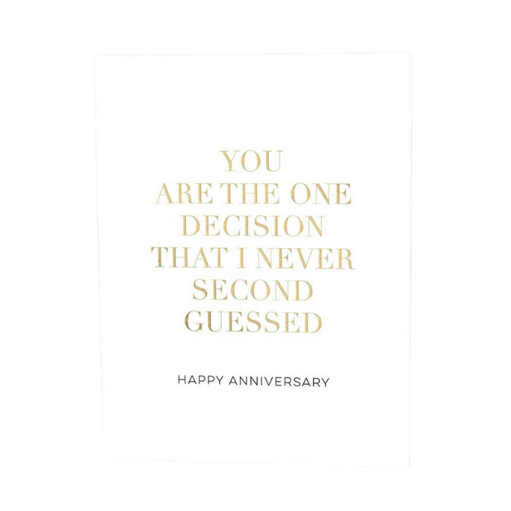 white anniversary greeting card with gold and black lettering for romantic celebration from Parte Haus party supply store in Bethesda Maryland