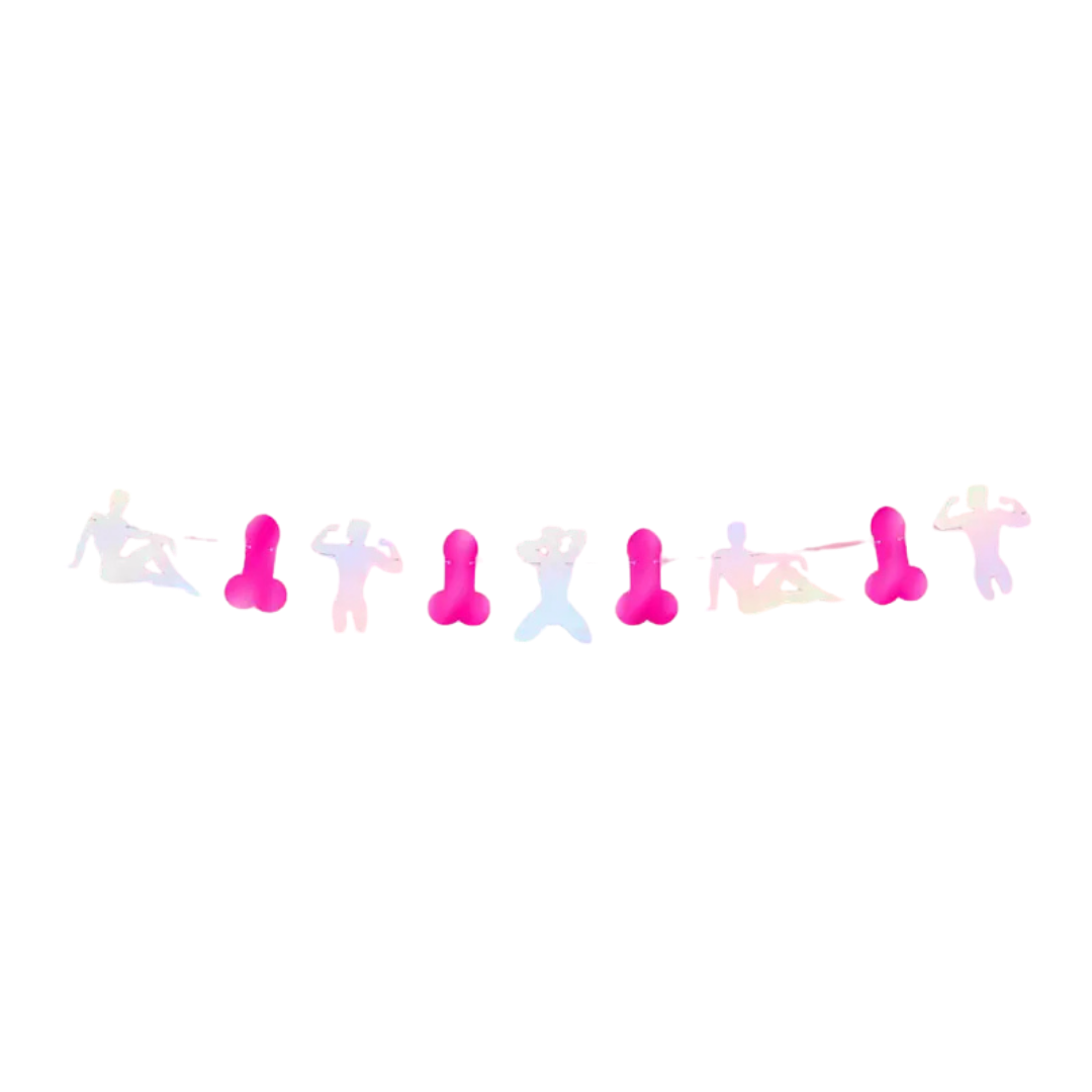 Pink and Iridescent Stripper Penis Banner