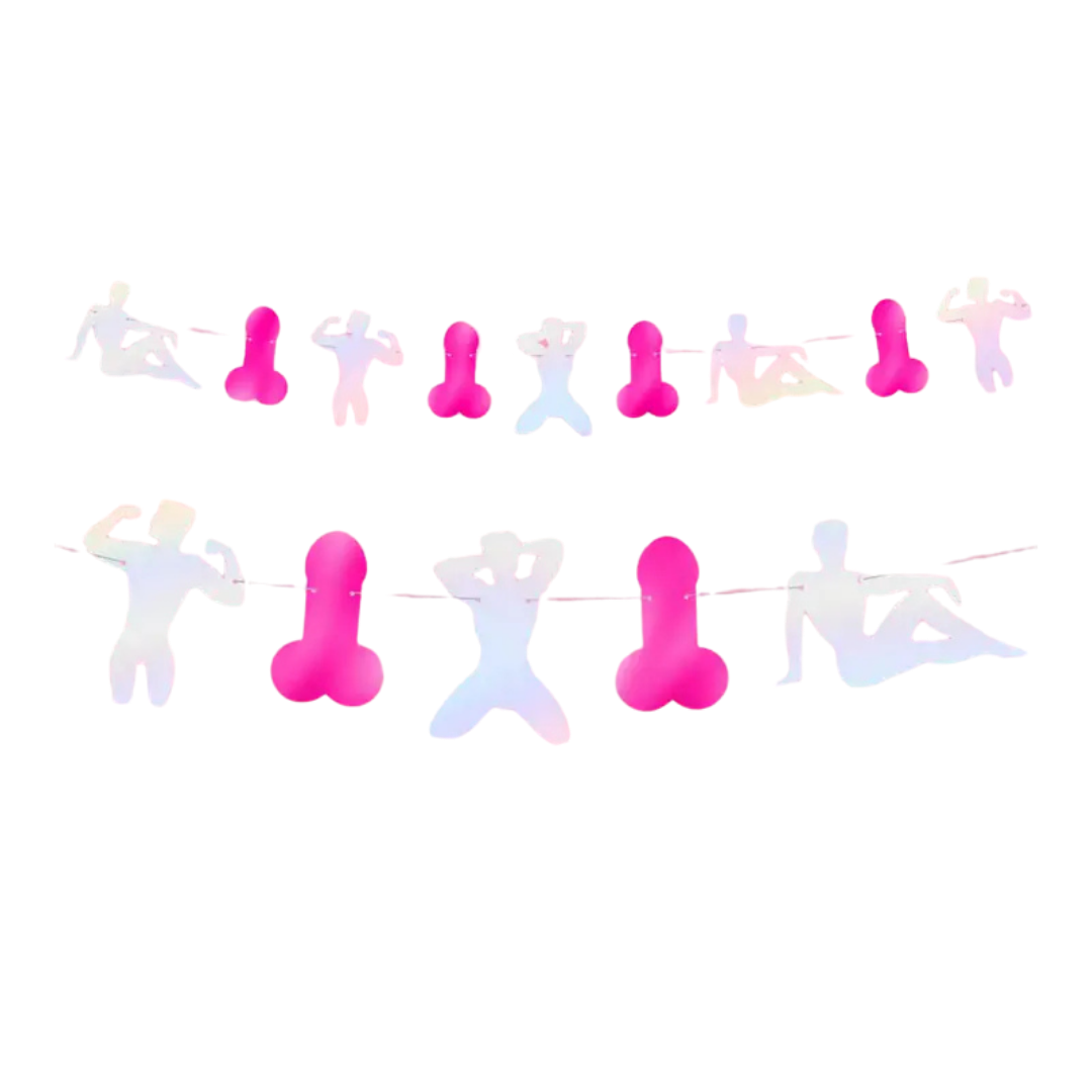Pink and Iridescent Stripper Penis Banner