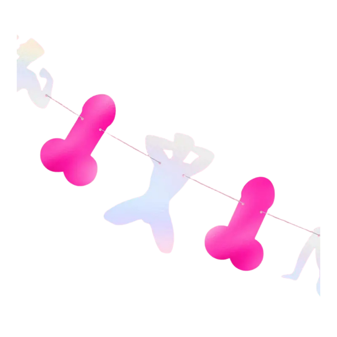 Pink and Iridescent Stripper Penis Banner