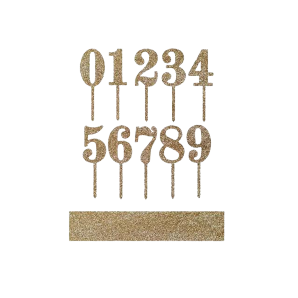 Gold acrylic number cake toppers glitter finish for birthday from Parte Haus party supply store in Bethesda MD