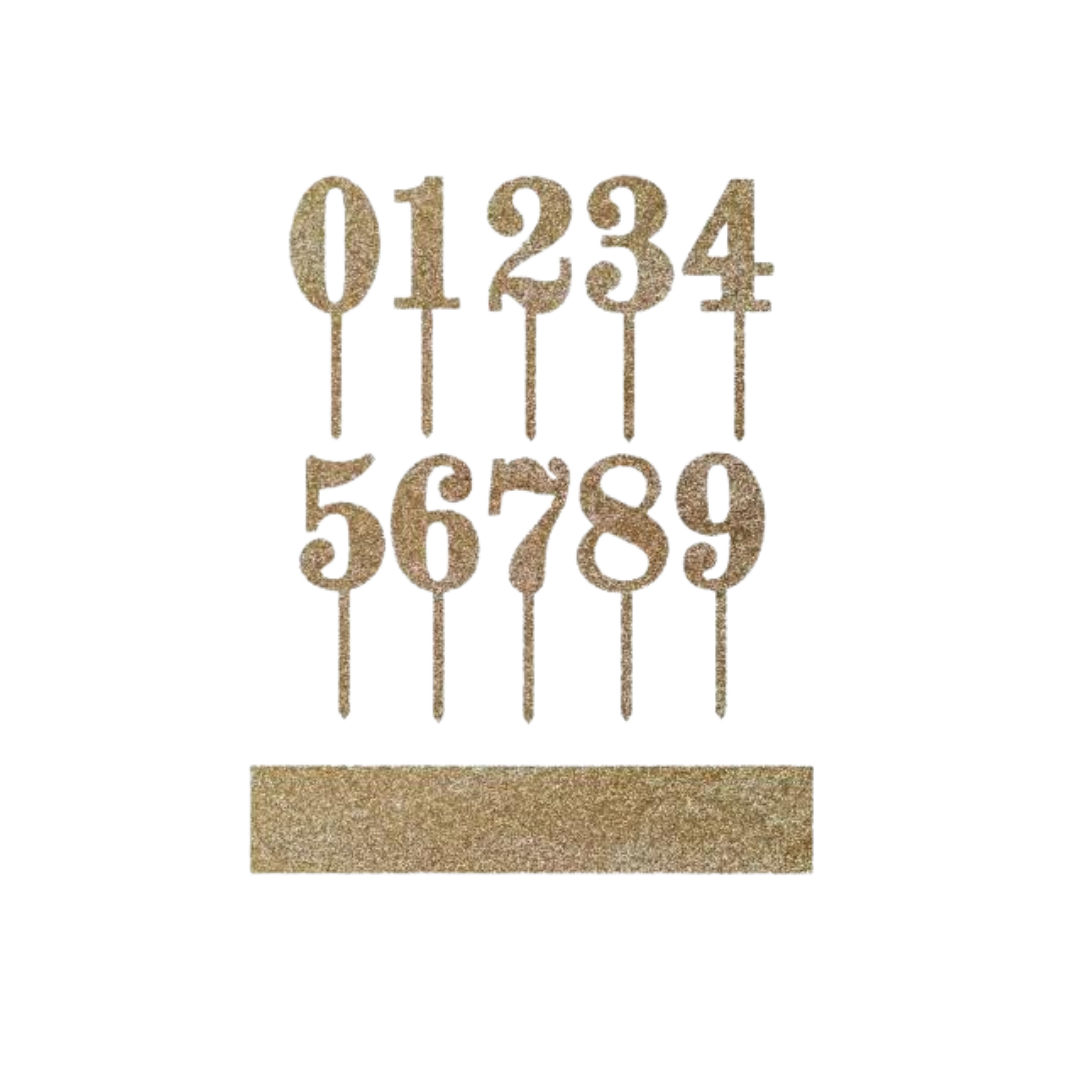 Gold acrylic number cake toppers glitter finish for birthday from Parte Haus party supply store in Bethesda MD