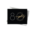 Black gold 80th birthday card with ageless at eighty script from Parte Haus party supply store in Bethesda Maryland