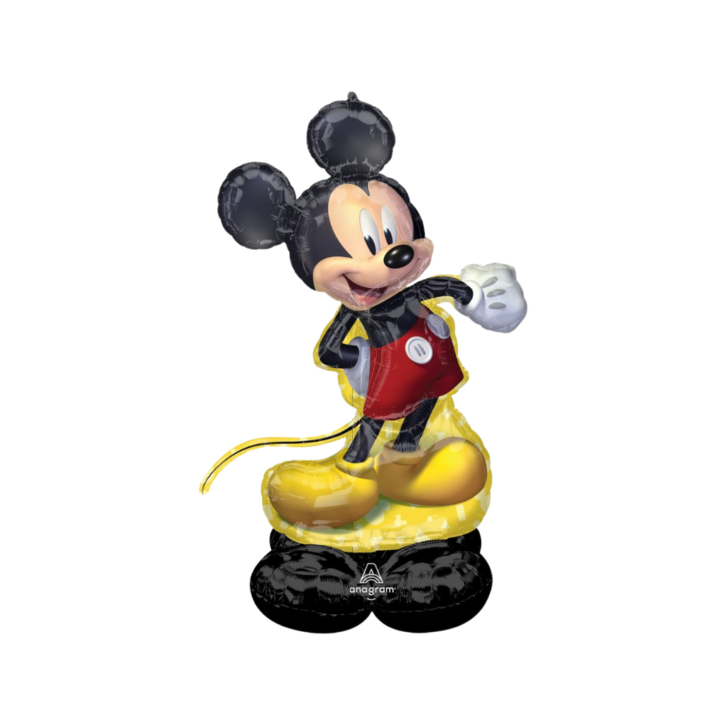 Red and yellow Mickey Mouse balloon standing upright birthday theme from Parte Haus party supply store in Bethesda MD
