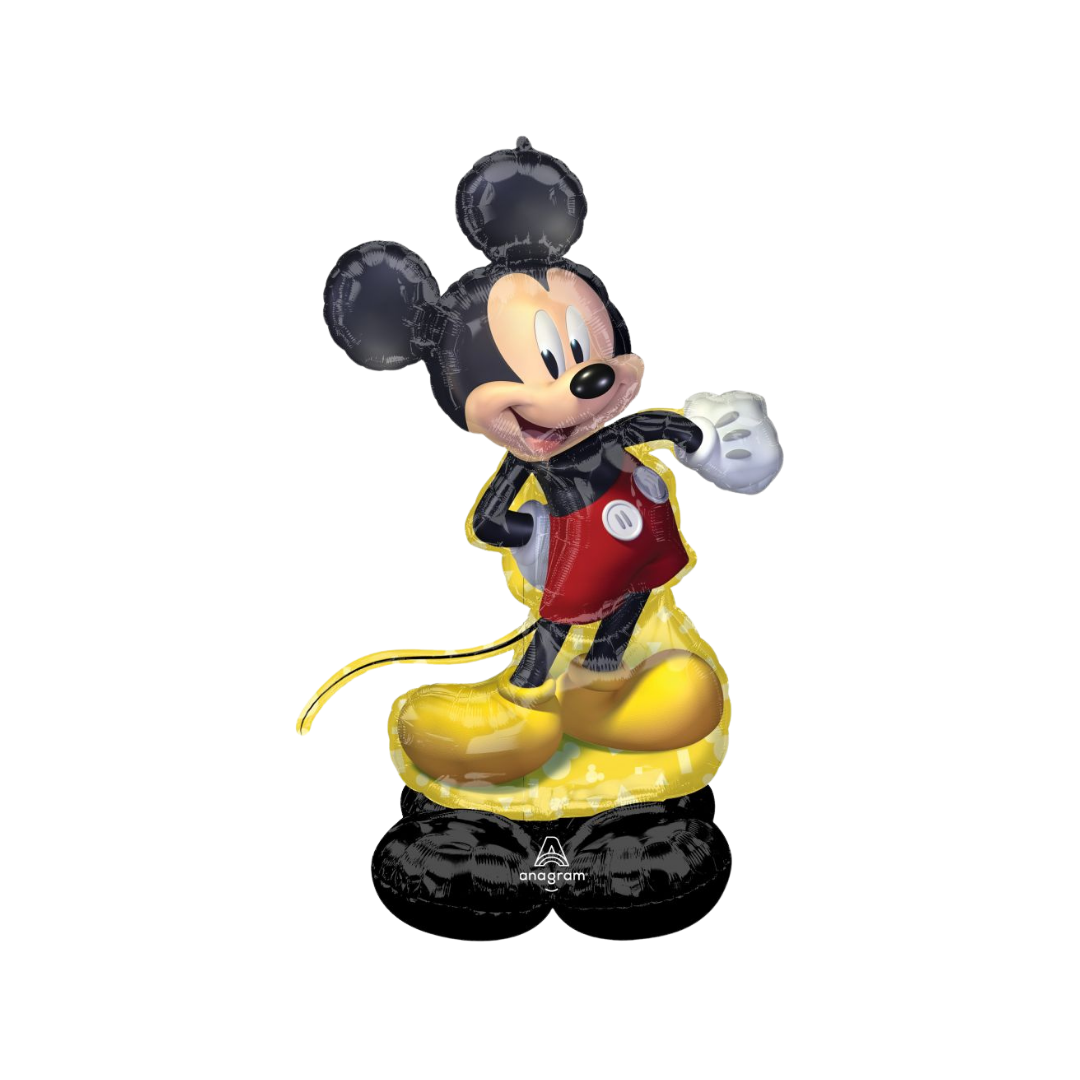 Red and yellow Mickey Mouse balloon standing upright birthday theme from Parte Haus party supply store in Bethesda MD