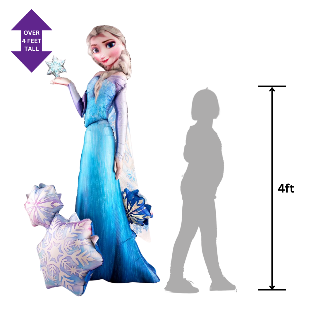 Blue Elsa balloon with snowflake shapes for Frozen birthday from Parte Haus party supply store in Bethesda MD