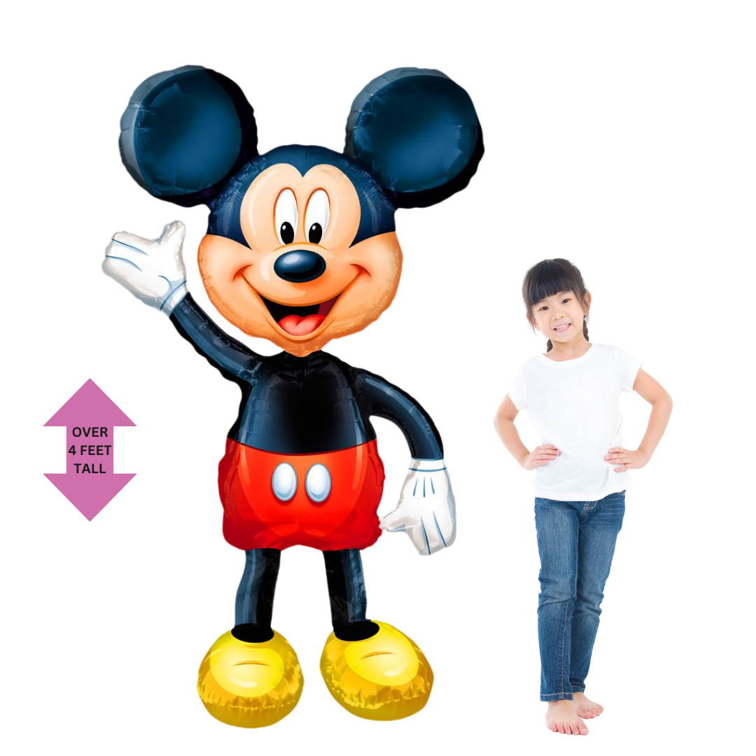 Black red and yellow Mickey Mouse balloon decoration for kids birthday from Parte Haus party supply store in Bethesda Maryland