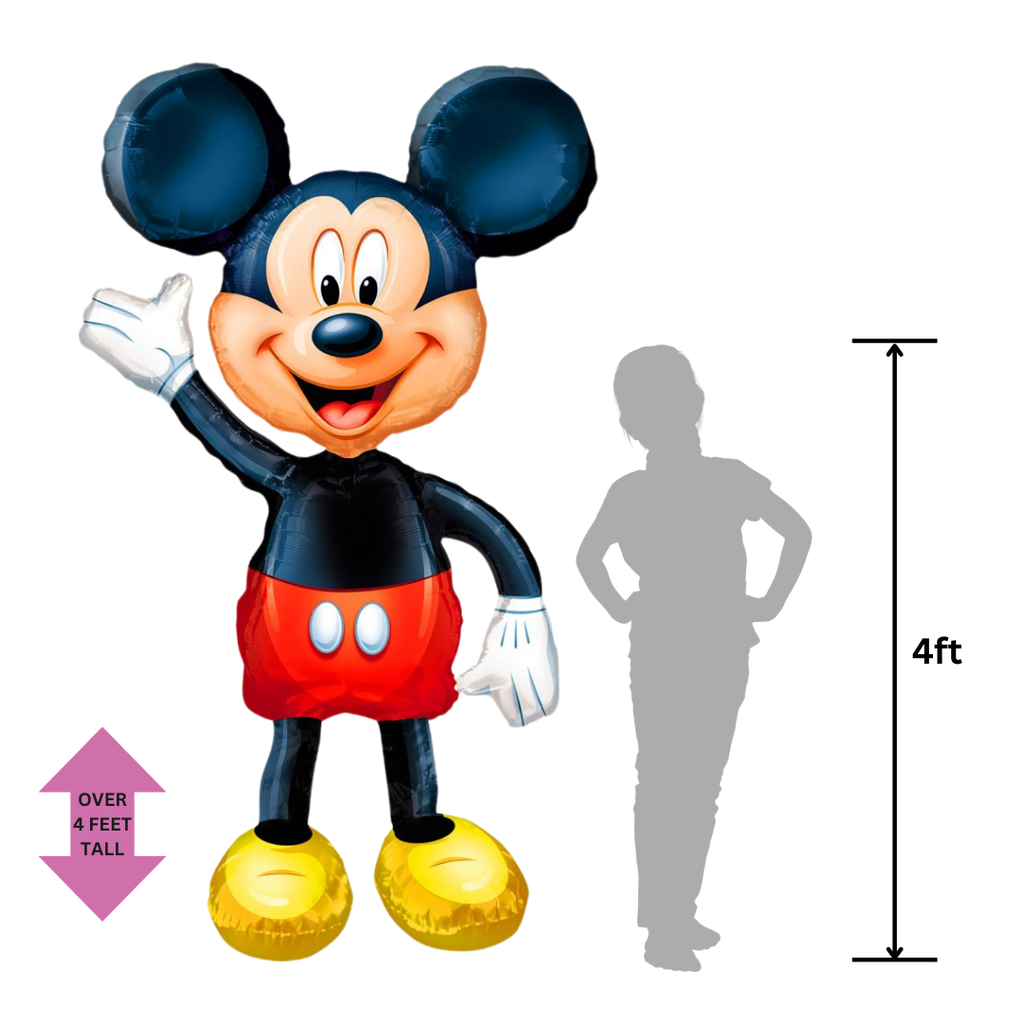 Red black and yellow Mickey Mouse balloon shaped like a cartoon character for kids birthday from Parte Haus party supply store in Bethesda MD