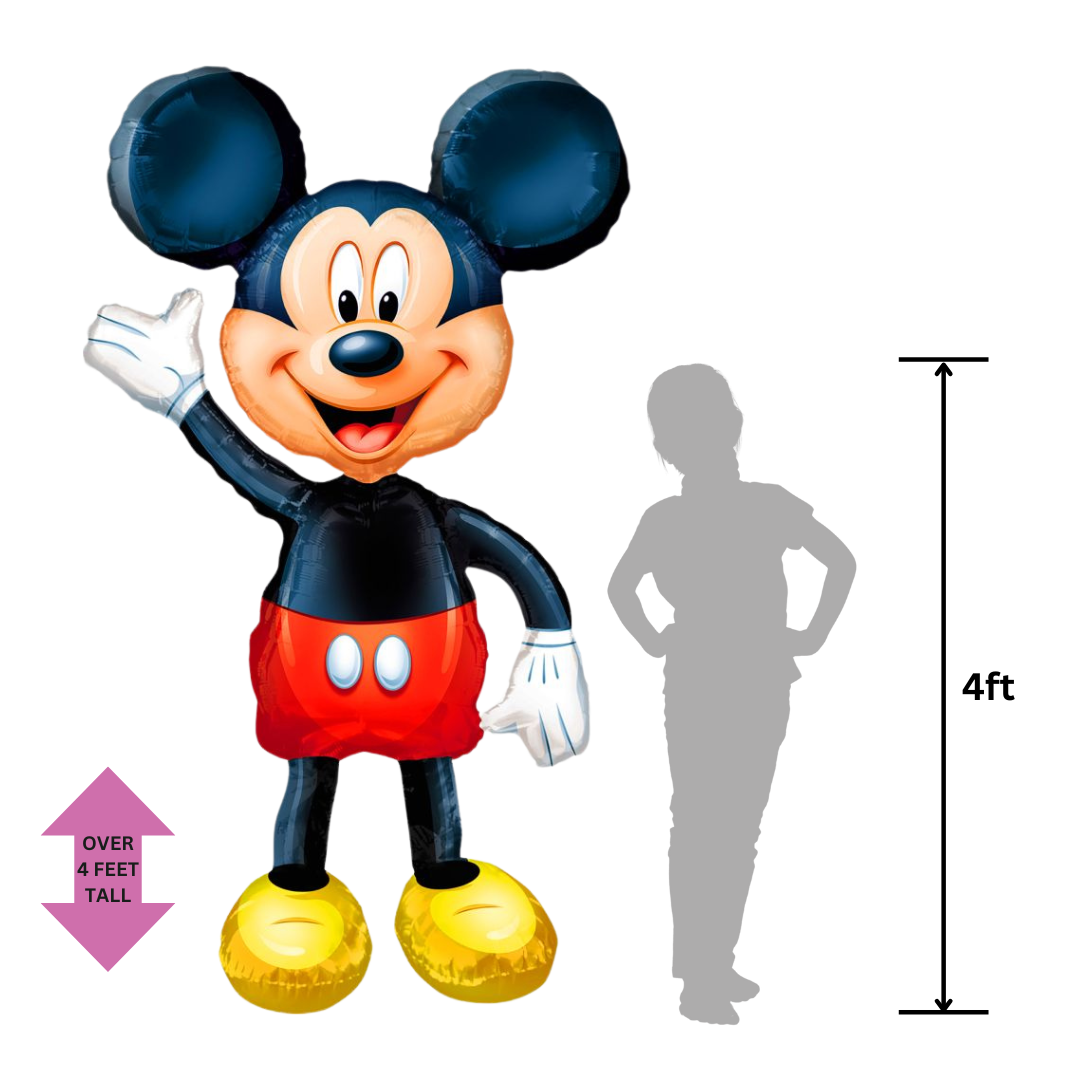 Red black and yellow Mickey Mouse balloon shaped like a cartoon character for kids birthday from Parte Haus party supply store in Bethesda MD