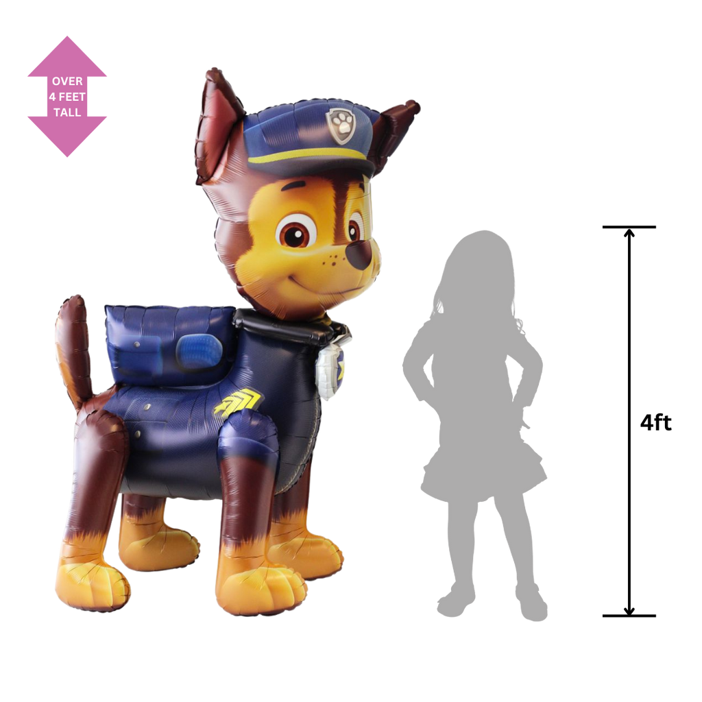 Blue and brown Paw Patrol Chase balloon large dog shape for kids birthday from Parte Haus party supply store in Bethesda MD