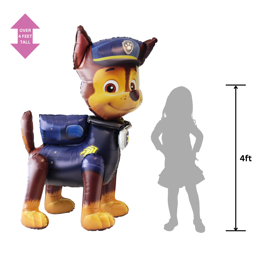 Blue and brown Paw Patrol Chase balloon large dog shape for kids birthday from Parte Haus party supply store in Bethesda MD