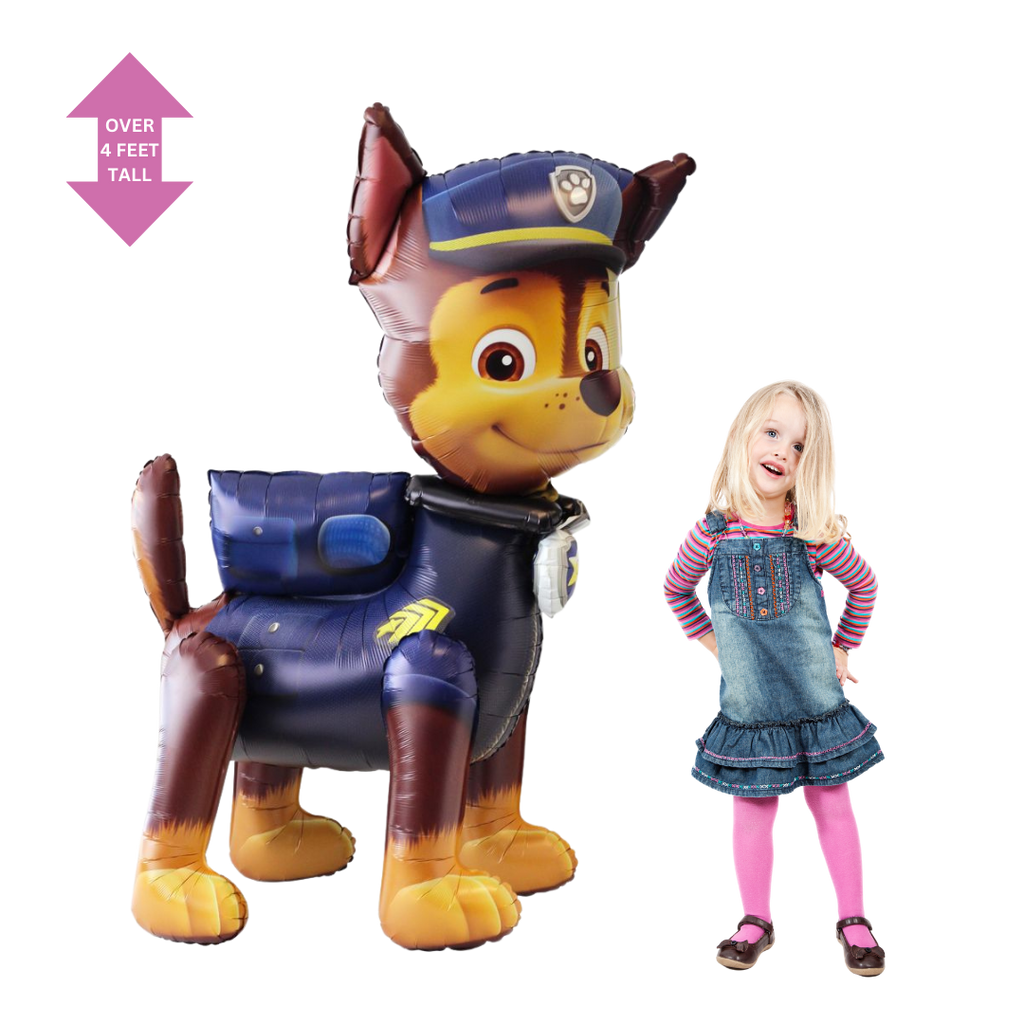 Blue Paw Patrol Chase balloon over four feet tall birthday decoration from Parte Haus party supply store in Bethesda MD