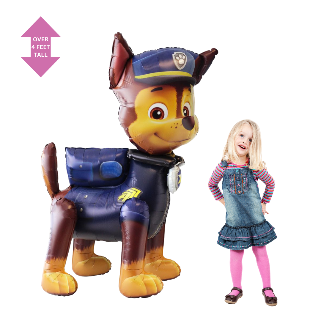 Blue Paw Patrol Chase balloon over four feet tall birthday decoration from Parte Haus party supply store in Bethesda MD