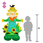 Colorful scarecrow inflatable balloon with sunflowers for fall harvest from Parte Haus party supply store in Bethesda Maryland