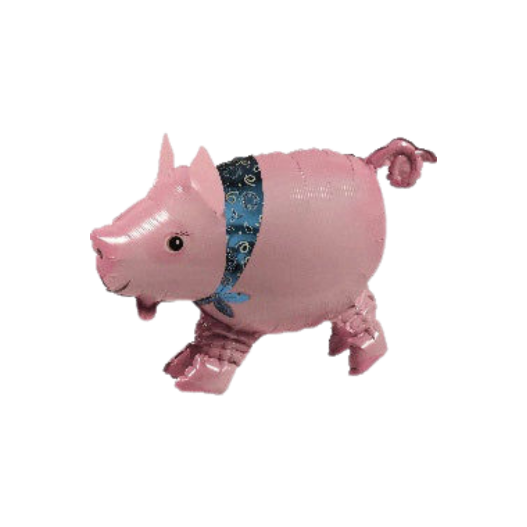 Pink pig balloon with blue scarf birthday decoration from Parte Haus party supply store in Bethesda MD