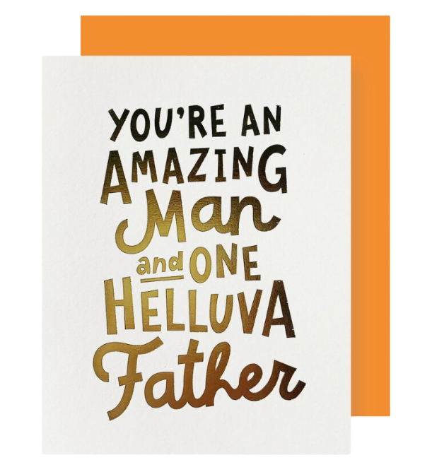 white and gold Father's Day card with bold lettering for dad from Parte Haus party supply store in Bethesda Maryland