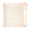Pink Striped Square Scalloped Large Dinner Plate