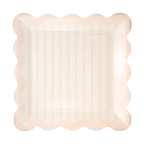 Pink Striped Square Scalloped Large Dinner Plate