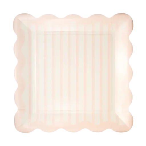 Pink Striped Square Scalloped Large Dinner Plate