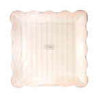 Pink Striped Square Scalloped Large Dinner Plate