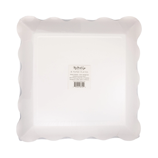 Pink Striped Square Scalloped Large Dinner Plate