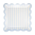 Blue Striped Scalloped Square Large Dinner Plates