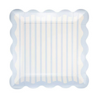 Blue Striped Scalloped Square Large Dinner Plates