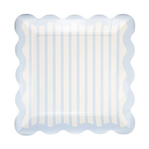 Blue Striped Scalloped Square Large Dinner Plates