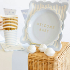 Blue Striped Scalloped Square Large Dinner Plates