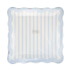Blue Striped Scalloped Square Large Dinner Plates