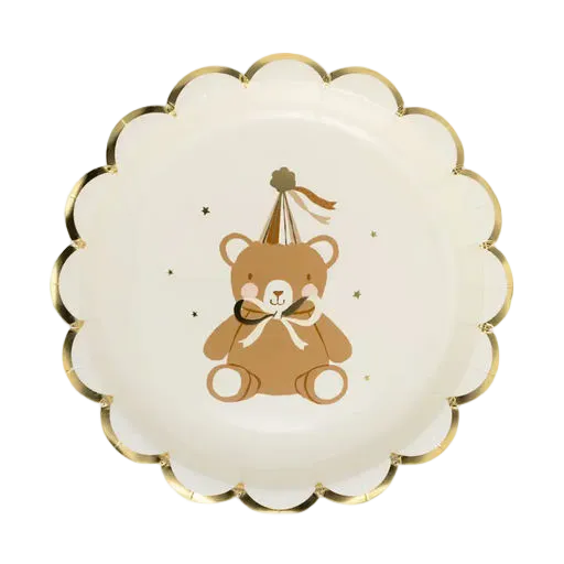 Brown and White Teddy Bear Scalloped Small Appetizer Dessert Plates