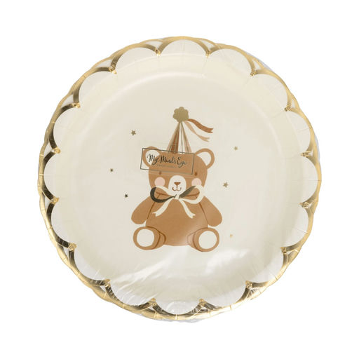 Brown and White Teddy Bear Scalloped Small Appetizer Dessert Plates