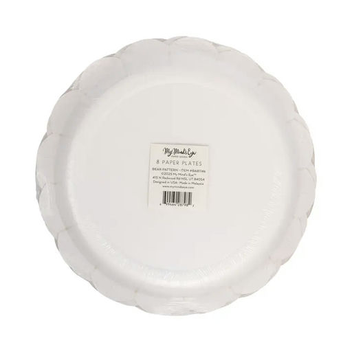 Brown and White Teddy Bear "Oh Baby" Pattern Scalloped Large Dinner Plates