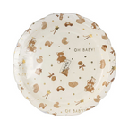 Brown and White Teddy Bear "Oh Baby" Pattern Scalloped Large Dinner Plates