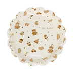 Brown and White Teddy Bear "Oh Baby" Pattern Scalloped Large Dinner Plates