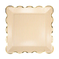 Brown and White Stripe Scalloped Square Large Dinner Plates