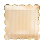 Brown and White Stripe Scalloped Square Large Dinner Plates