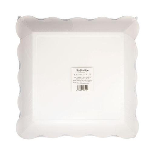Brown and White Stripe Scalloped Square Large Dinner Plates