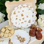 Brown and White Stripe Scalloped Square Large Dinner Plates
