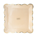 Brown and White Stripe Scalloped Square Large Dinner Plates